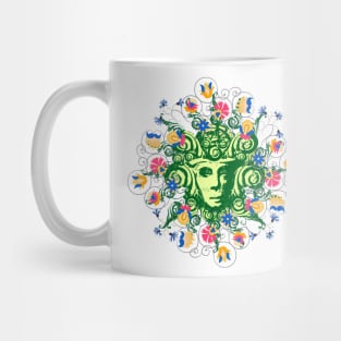 Green woman with medium sized flowers Mug